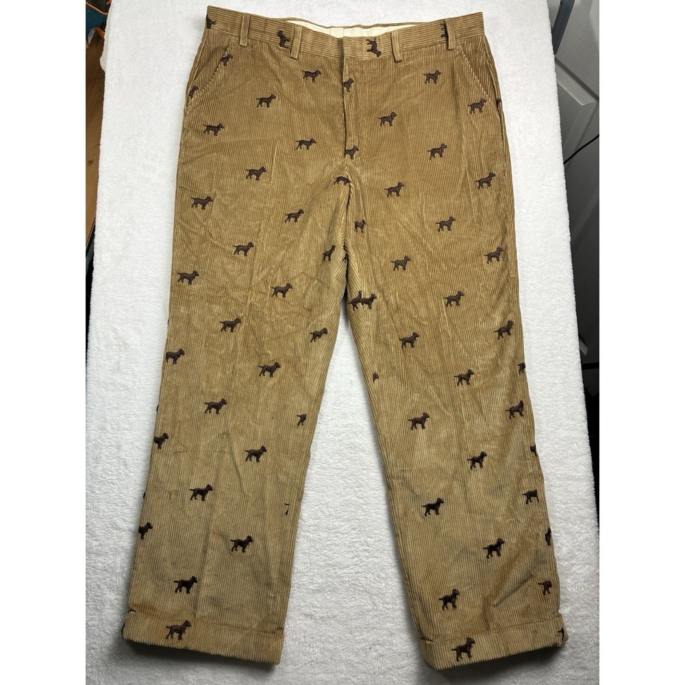 Vintage Orvis Pants Mens 38x30 Corduroy Dog Embroidered Cuffed Straight Leg